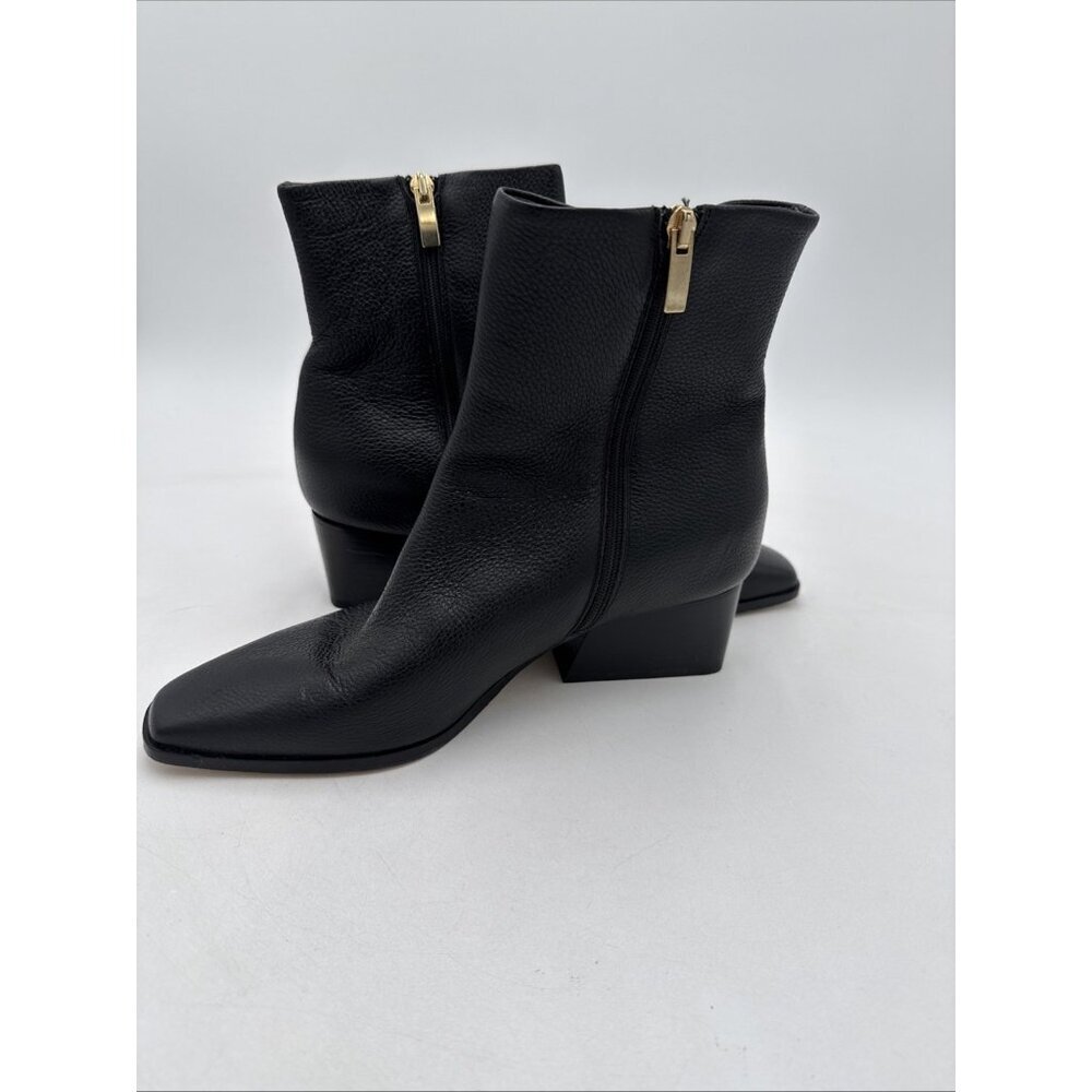 Marion Parke Black Side Zip Boots Booties Ankle 37.5 US 7 Pebbled Leather Heel - Picture 6 of 11